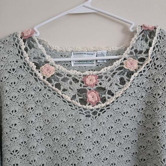 Vintage Shenanigans Hand Knit Crochet Sweater Mint Green Size S - Picture 3 of 7